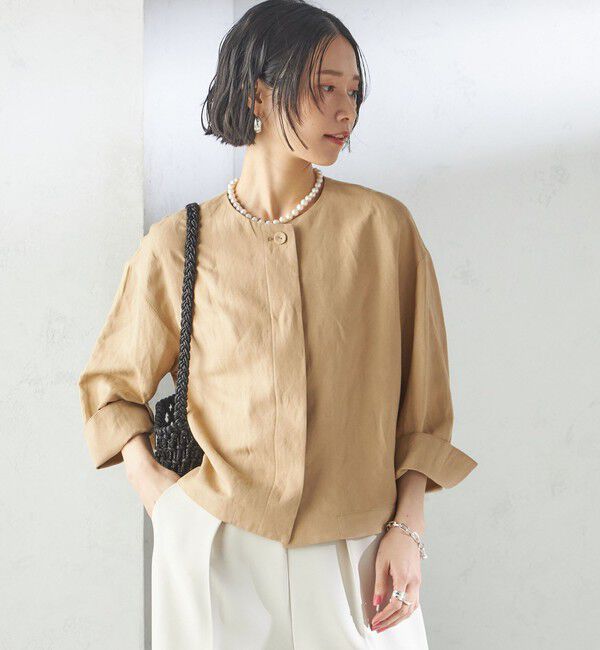 SHIPS for women「SHIPS Primary Navy Label:麻 レーヨン ノーカラー 羽織」|シャツ・ブラウス|