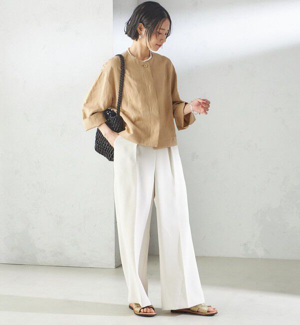 SHIPS for women「SHIPS Primary Navy Label:麻 レーヨン ノーカラー 羽織」|シャツ・ブラウス|