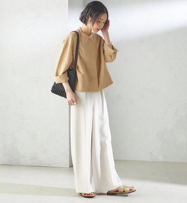 SHIPS for women「SHIPS Primary Navy Label:麻 レーヨン ノーカラー 羽織」|シャツ・ブラウス|