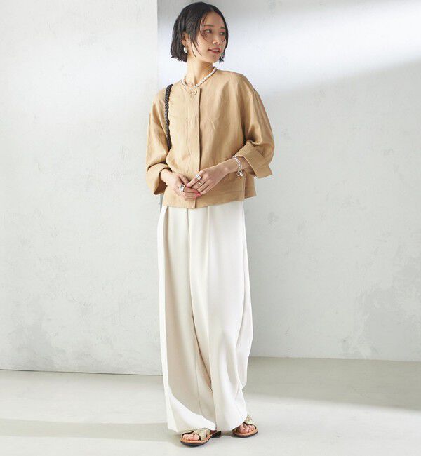 SHIPS for women「SHIPS Primary Navy Label:麻 レーヨン ノーカラー 羽織」|シャツ・ブラウス|