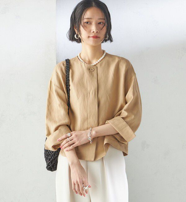 SHIPS for women「SHIPS Primary Navy Label:麻 レーヨン ノーカラー 羽織」|シャツ・ブラウス|