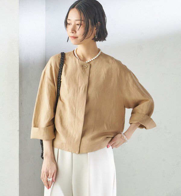 SHIPS for women「SHIPS Primary Navy Label:麻 レーヨン ノーカラー 羽織」|シャツ・ブラウス|