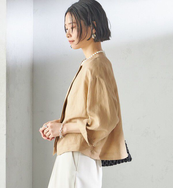 SHIPS for women「SHIPS Primary Navy Label:麻 レーヨン ノーカラー 羽織」|シャツ・ブラウス|