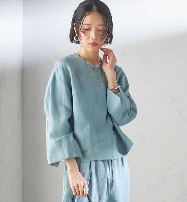 SHIPS for women「SHIPS Primary Navy Label:麻 レーヨン ノーカラー 羽織」|シャツ・ブラウス|