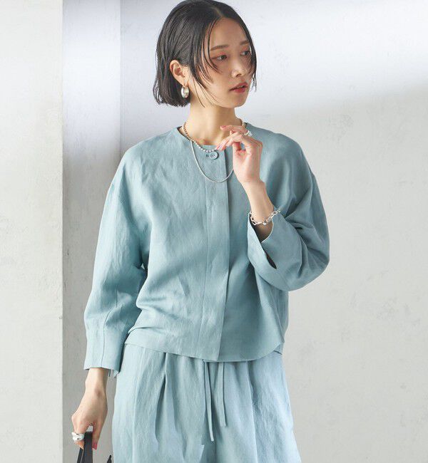 SHIPS for women「SHIPS Primary Navy Label:麻 レーヨン ノーカラー 羽織」|シャツ・ブラウス|