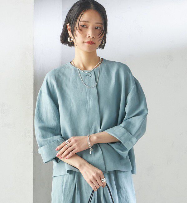 SHIPS for women「SHIPS Primary Navy Label:麻 レーヨン ノーカラー 羽織」|シャツ・ブラウス|