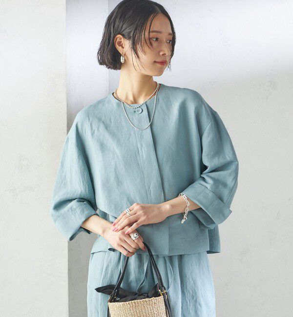 SHIPS for women「SHIPS Primary Navy Label:麻 レーヨン ノーカラー 羽織」|シャツ・ブラウス|