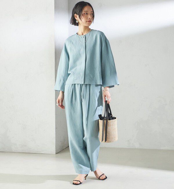 SHIPS for women「SHIPS Primary Navy Label:麻 レーヨン ノーカラー 羽織」|シャツ・ブラウス|