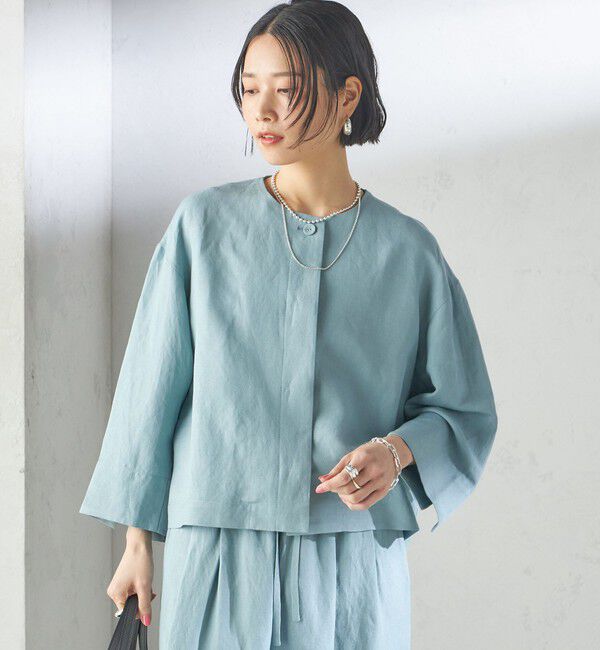 SHIPS for women「SHIPS Primary Navy Label:麻 レーヨン ノーカラー 羽織」|シャツ・ブラウス|