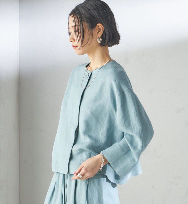 SHIPS for women「SHIPS Primary Navy Label:麻 レーヨン ノーカラー 羽織」|シャツ・ブラウス|