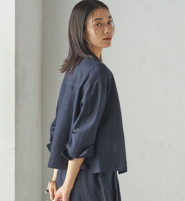 SHIPS for women「SHIPS Primary Navy Label:麻 レーヨン ノーカラー 羽織」|シャツ・ブラウス|