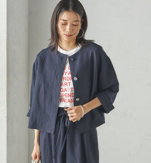 SHIPS for women「SHIPS Primary Navy Label:麻 レーヨン ノーカラー 羽織」|シャツ・ブラウス|