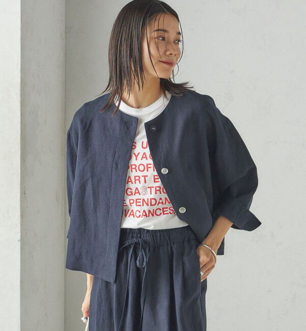 SHIPS for women「SHIPS Primary Navy Label:麻 レーヨン ノーカラー 羽織」|シャツ・ブラウス|