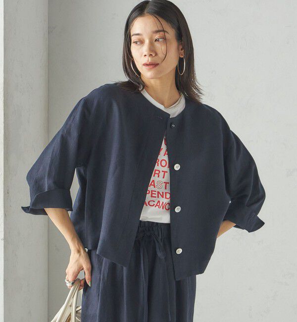 SHIPS for women「SHIPS Primary Navy Label:麻 レーヨン ノーカラー 羽織」|シャツ・ブラウス|