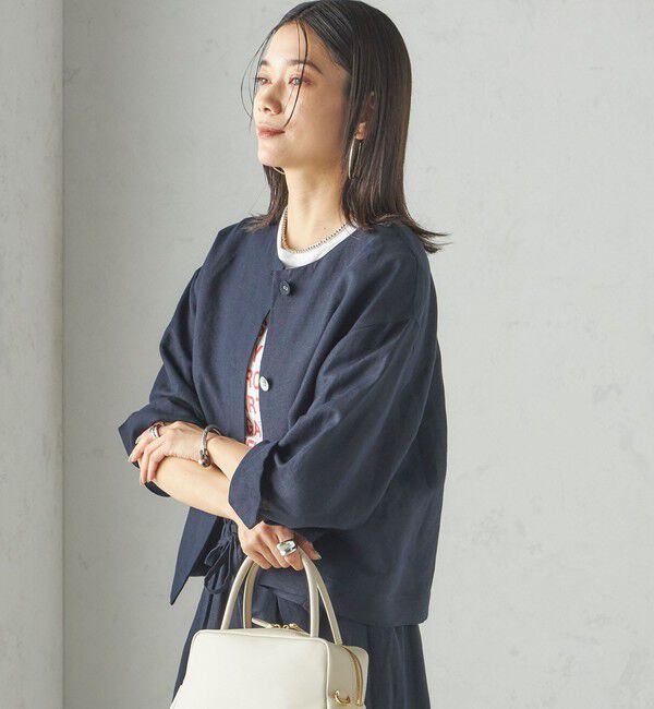 SHIPS for women「SHIPS Primary Navy Label:麻 レーヨン ノーカラー 羽織」|シャツ・ブラウス|