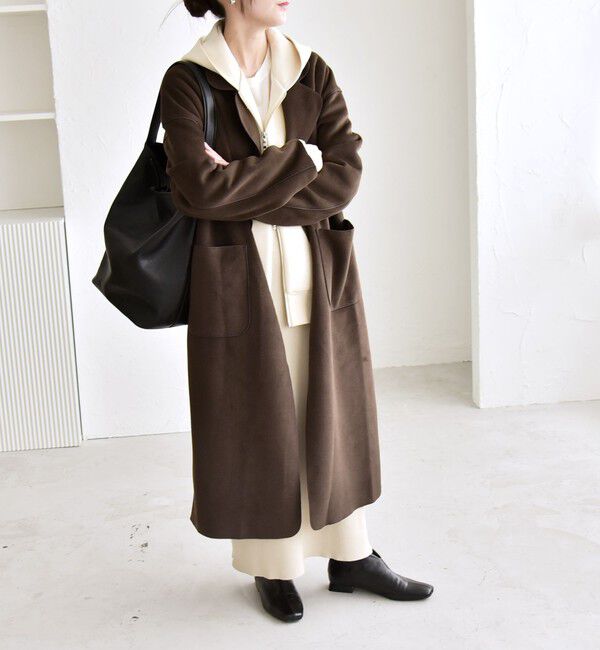quaranciel「quaranciel: ダブル パイル ニット ロング チェスター コート」|チェスターコート|ブラウン