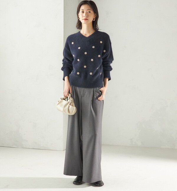 SHIPS for women「〈手洗い可能〉フォックス ビジュー Vネック ニット」|ニット・セーター|