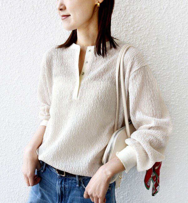 SHIPS for women「《予約》【WEB限定】〈手洗い可能〉ウェーブ クレープ ヘンリー 2WAY プルオーバー」|Tシャツ・カットソー|