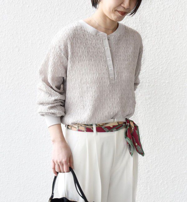 SHIPS for women「《予約》【WEB限定】〈手洗い可能〉ウェーブ クレープ ヘンリー 2WAY プルオーバー」|Tシャツ・カットソー|