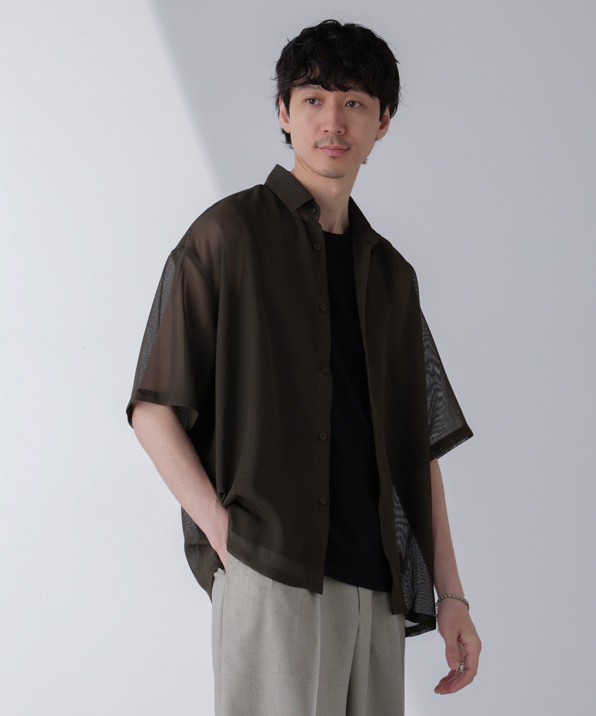 nano･universe「レギュラーカラーテックメッシュシャツ 半袖」|シャツ・ブラウス|