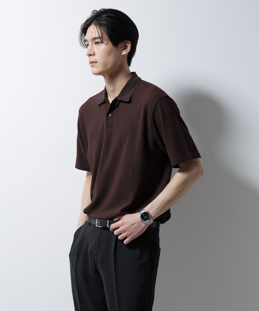 nano･universe「｢Damerino｣ヘリンボンポロシャツ/防シワ・吸水速乾・UVカット」|Tシャツ・カットソー|