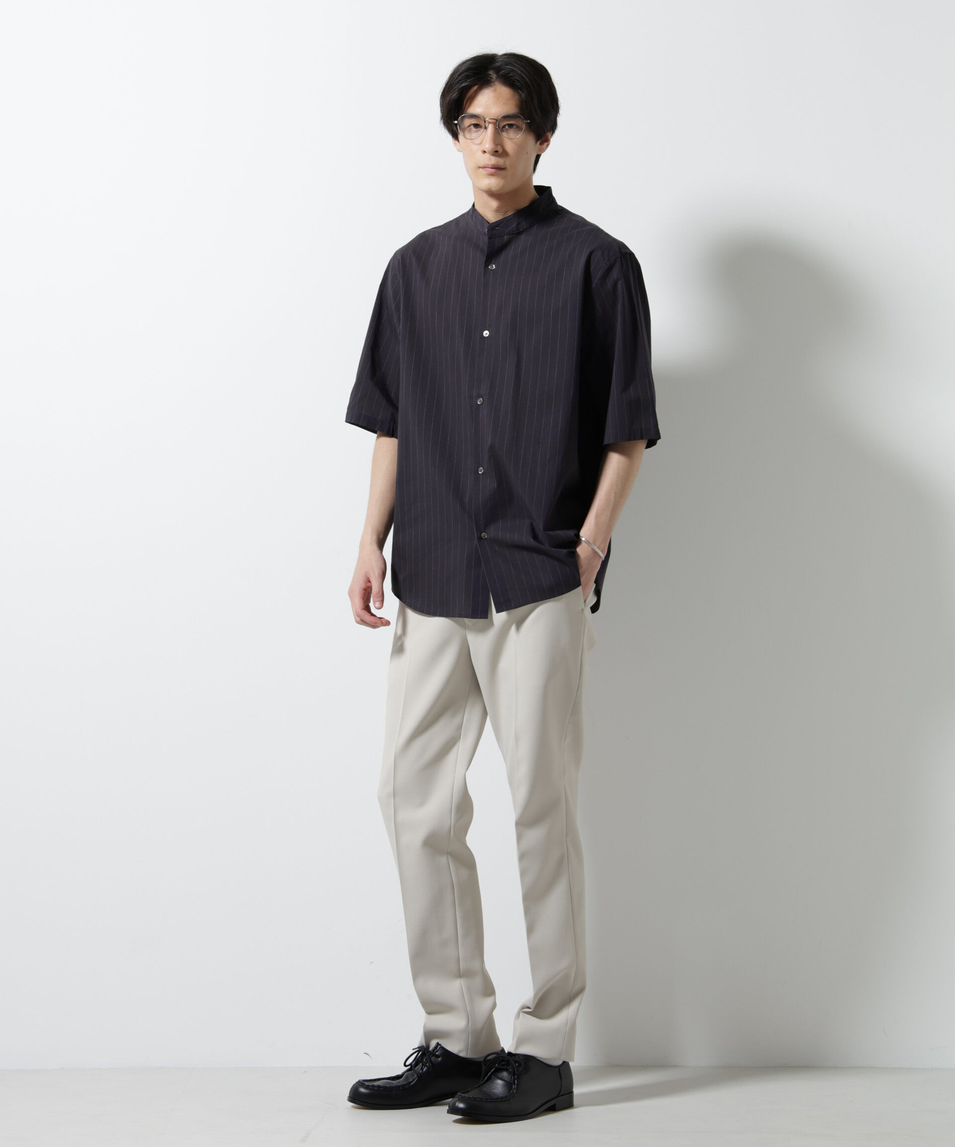 nano･universe「TEXBRID(R)バンドカラーシャツ 半袖」|シャツ・ブラウス|