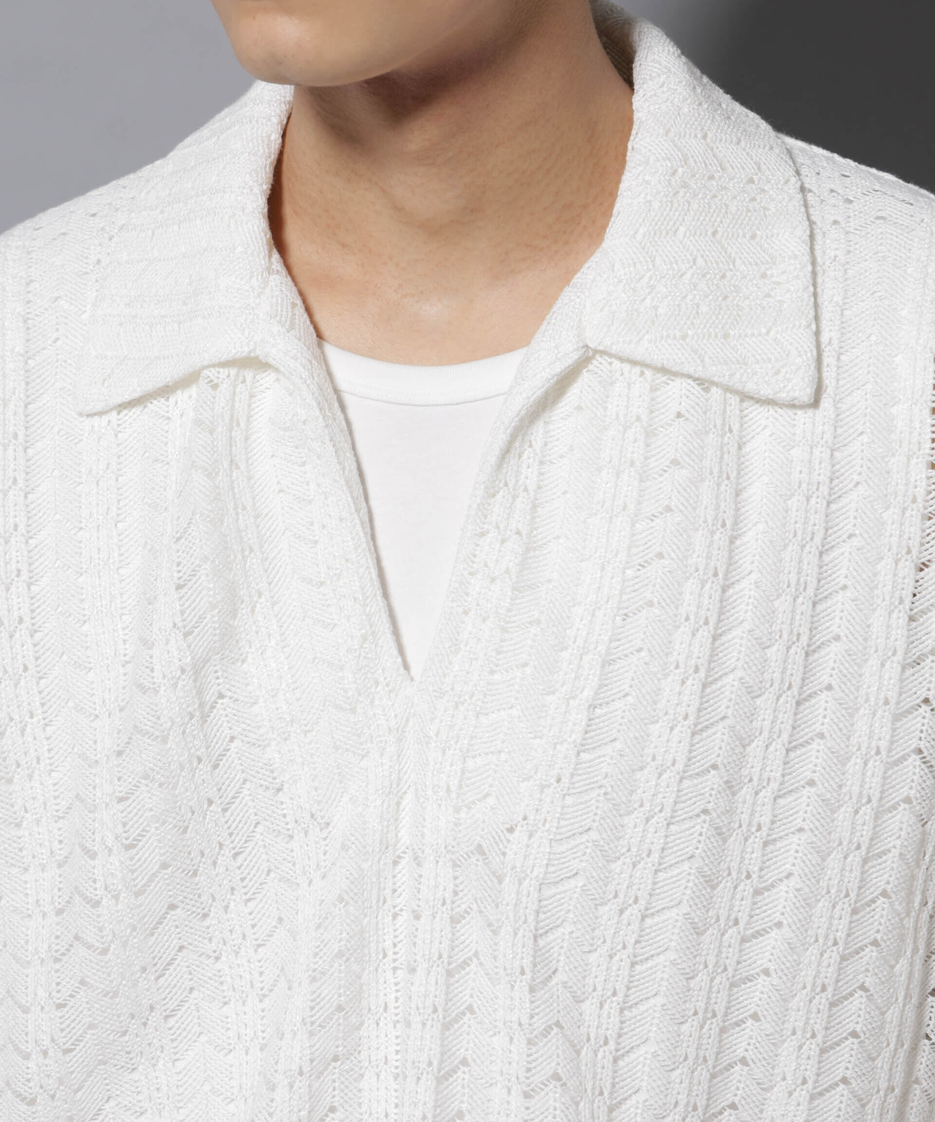 nano･universe「メッシュラッセル スキッパーポロ」|ニット・セーター|