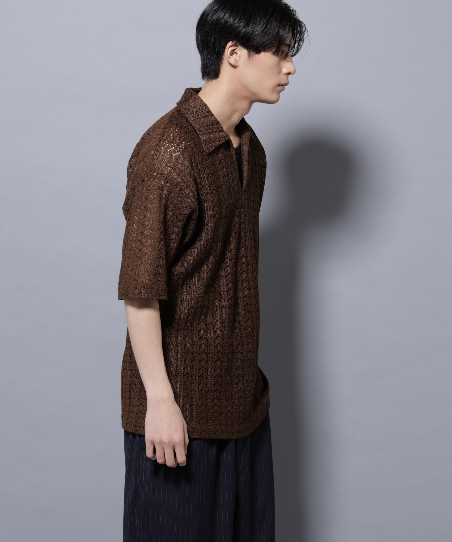 nano･universe「メッシュラッセル スキッパーポロ」|ニット・セーター|