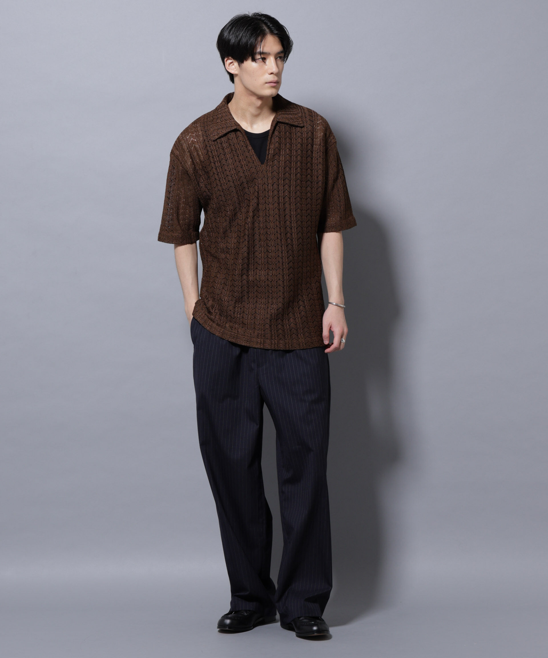 nano･universe「メッシュラッセル スキッパーポロ」|ニット・セーター|