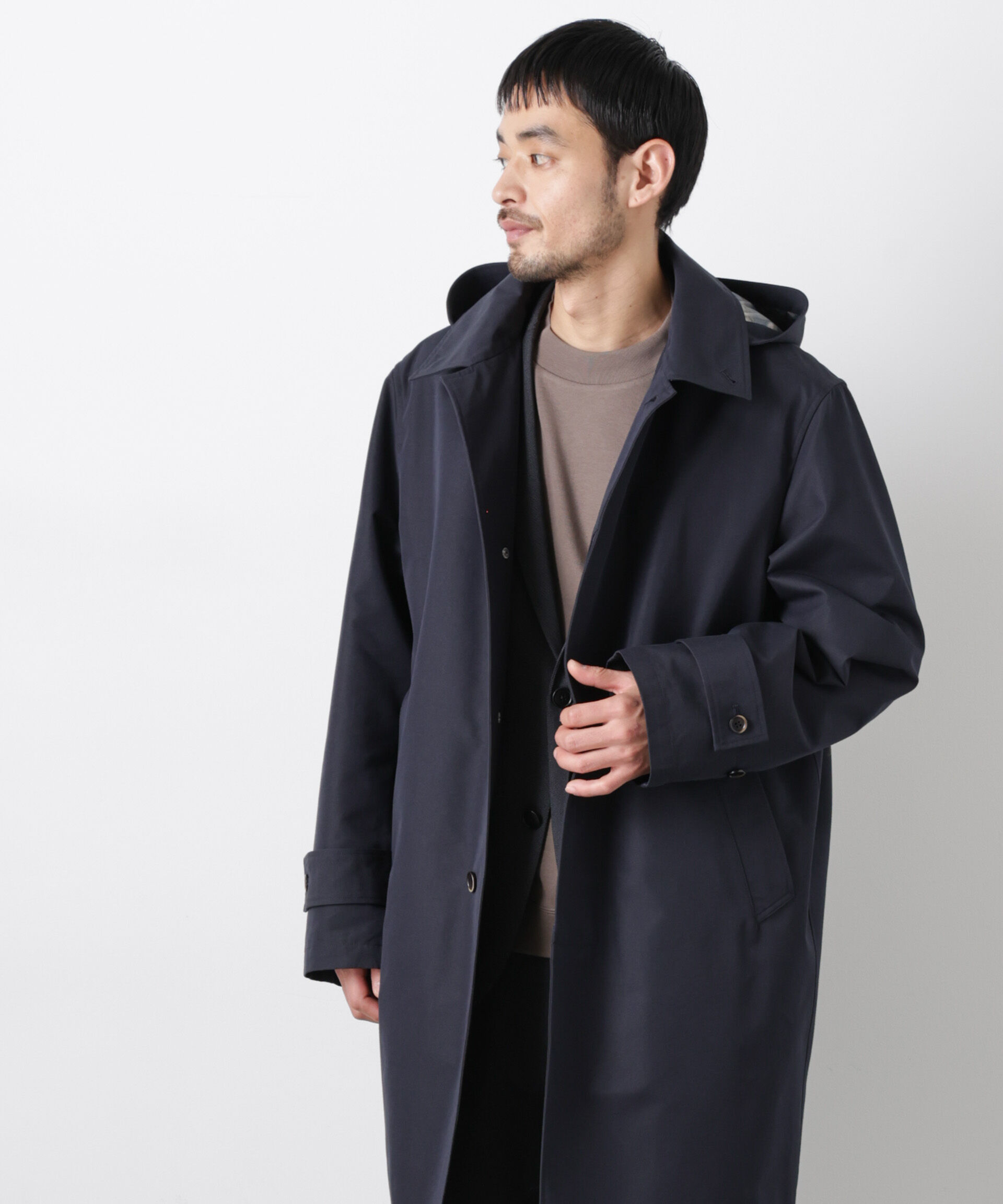 nano･universe「フーデッドステンカラーコート｢WARP PRINT｣ライニング」|その他|