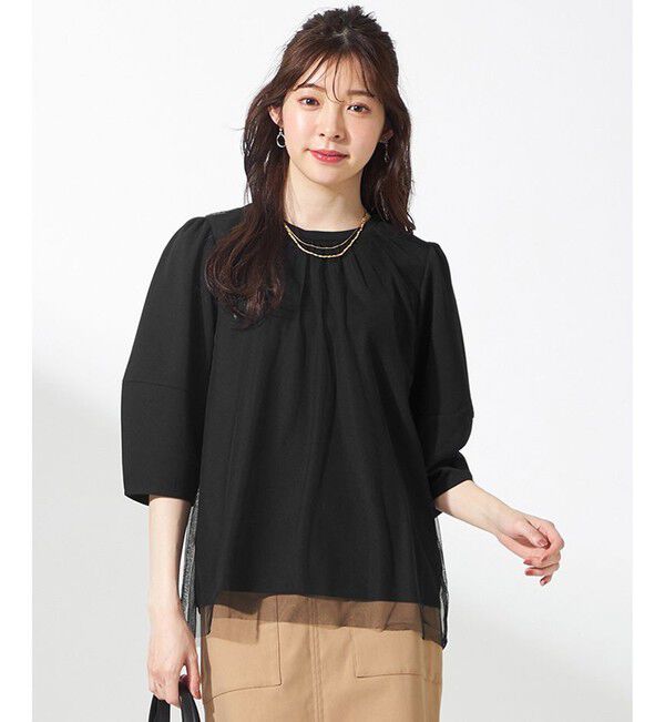 any SiS「【洗える】カットジョーゼットチュール トップス」|シャツ・ブラウス|ブラック