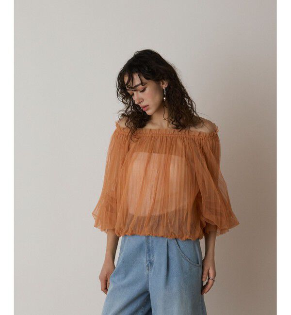  「チュールプリーツトップ」|シャツ・ブラウス|オレンジ