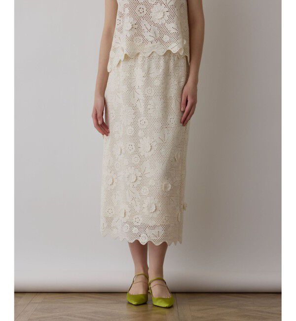 GRACE CONTINENTAL「クロシュ刺繍スカート」|スカート|ホワイト