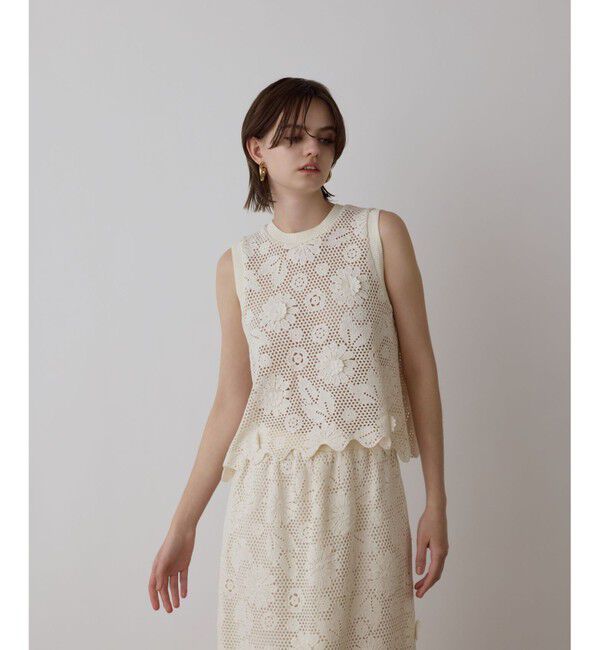 GRACE CONTINENTAL「クロシュ刺繍トップ」|Tシャツ・カットソー|ホワイト