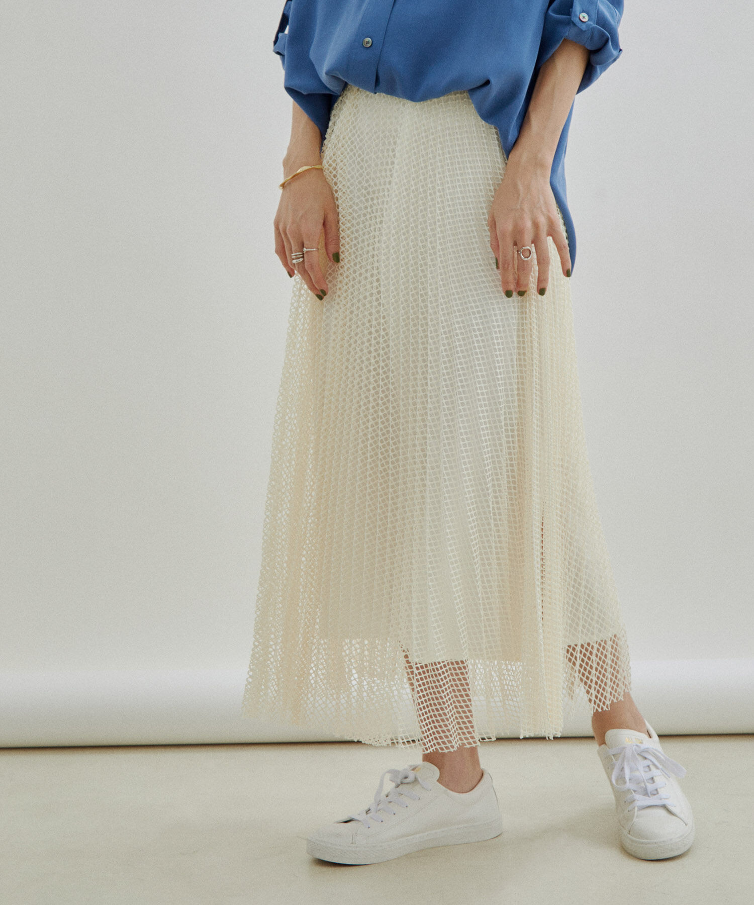 SALON adam et rope'「ダイヤメッシュプリーツスカート」|スカート|オフホワイト(15)