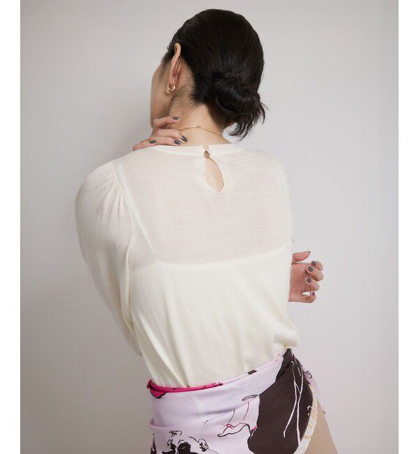 ROPE「袖ギャザークルーネックニットプルオーバー/イージーケア」|ニット・セーター|オフホワイト(15)