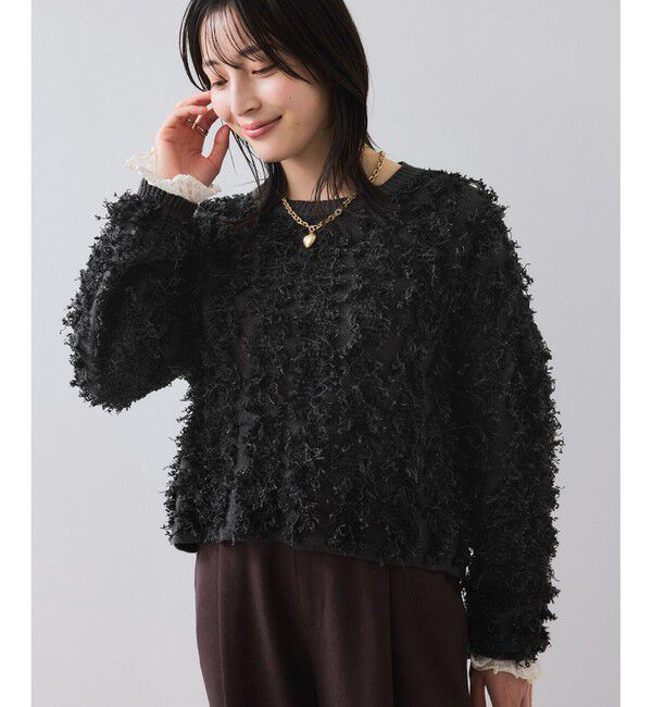 VIS「リボンヤーンフリンジニットプルオーバー」|ニット・セーター|