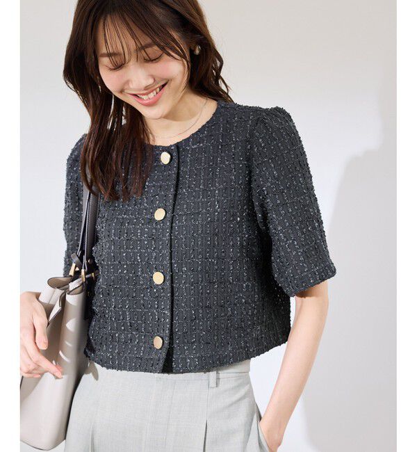 Rope&rsquo;Picnic「【サマー・ツイード】金ボタンカーディジャケット」|ノーカラージャケット|
