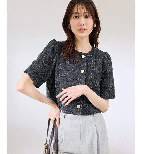 Rope&rsquo;Picnic「【サマー・ツイード】金ボタンカーディジャケット」|ノーカラージャケット|