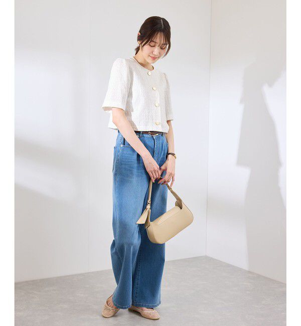 Rope&rsquo;Picnic「【サマー・ツイード】金ボタンカーディジャケット」|ノーカラージャケット|