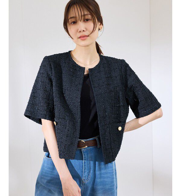 Rope&rsquo;Picnic「【サマー・ツイード】ハーフスリーブジャケット」|カーディガン|
