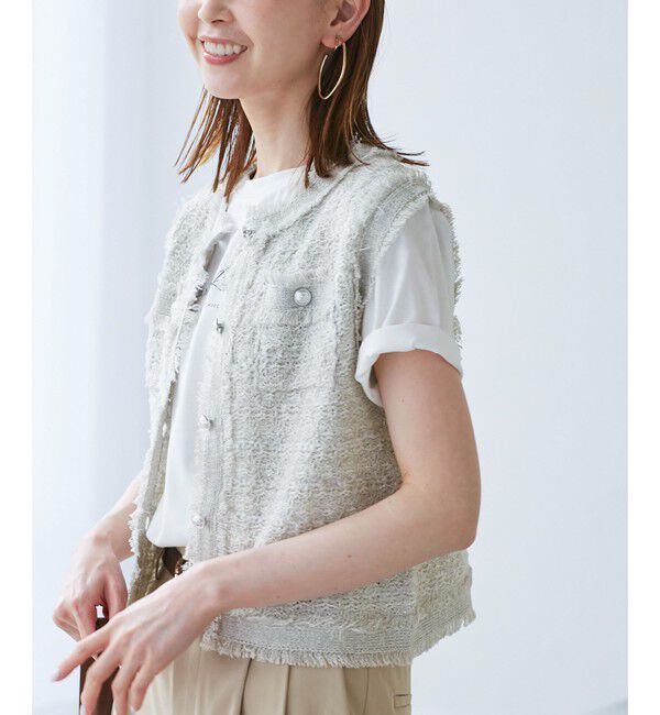 Rope&rsquo;Picnic「【WEB限定カラー】【サマー・ツイード】着丈が選べるジレベスト/スリーブレスカーディガン」|カーディガン|