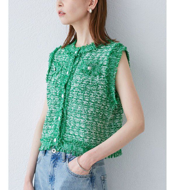 Rope&rsquo;Picnic「【WEB限定カラー】【サマー・ツイード】着丈が選べるジレベスト/スリーブレスカーディガン」|カーディガン|