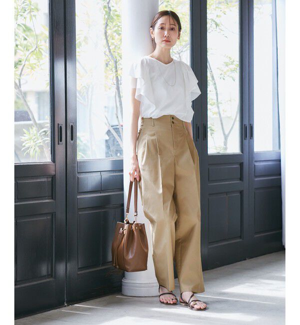 Rope&rsquo;Picnic「【UVカット・接触冷感】タックチノワイドパンツ」|チノ|