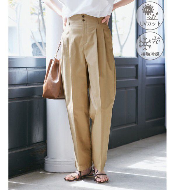 Rope&rsquo;Picnic「【UVカット・接触冷感】タックチノワイドパンツ」|チノ|ベージュ(27)