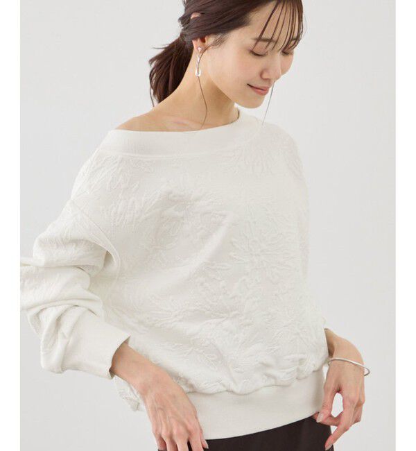 Rope&rsquo;Picnic「2WAYボートネック花柄ふくれジャガードプルオーバー」|スウェット・ジャージ|ホワイト(10)