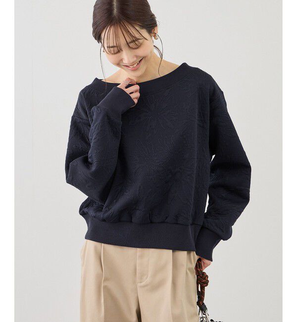 Rope&rsquo;Picnic「2WAYボートネック花柄ふくれジャガードプルオーバー」|スウェット・ジャージ|ネイビー(40)