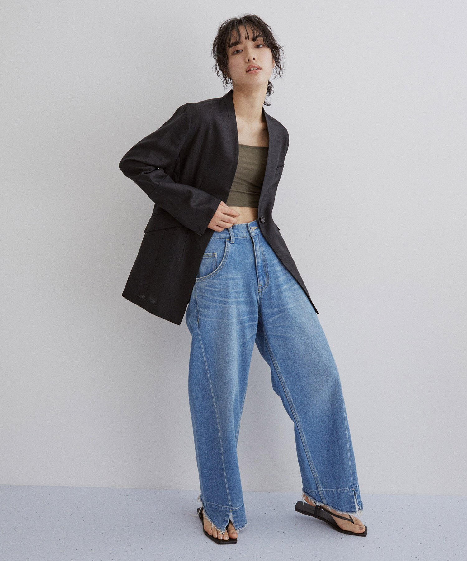 ADAM ET ROPE'「【サステナブル】ルーズフィットアジャストデニム」|デニム|