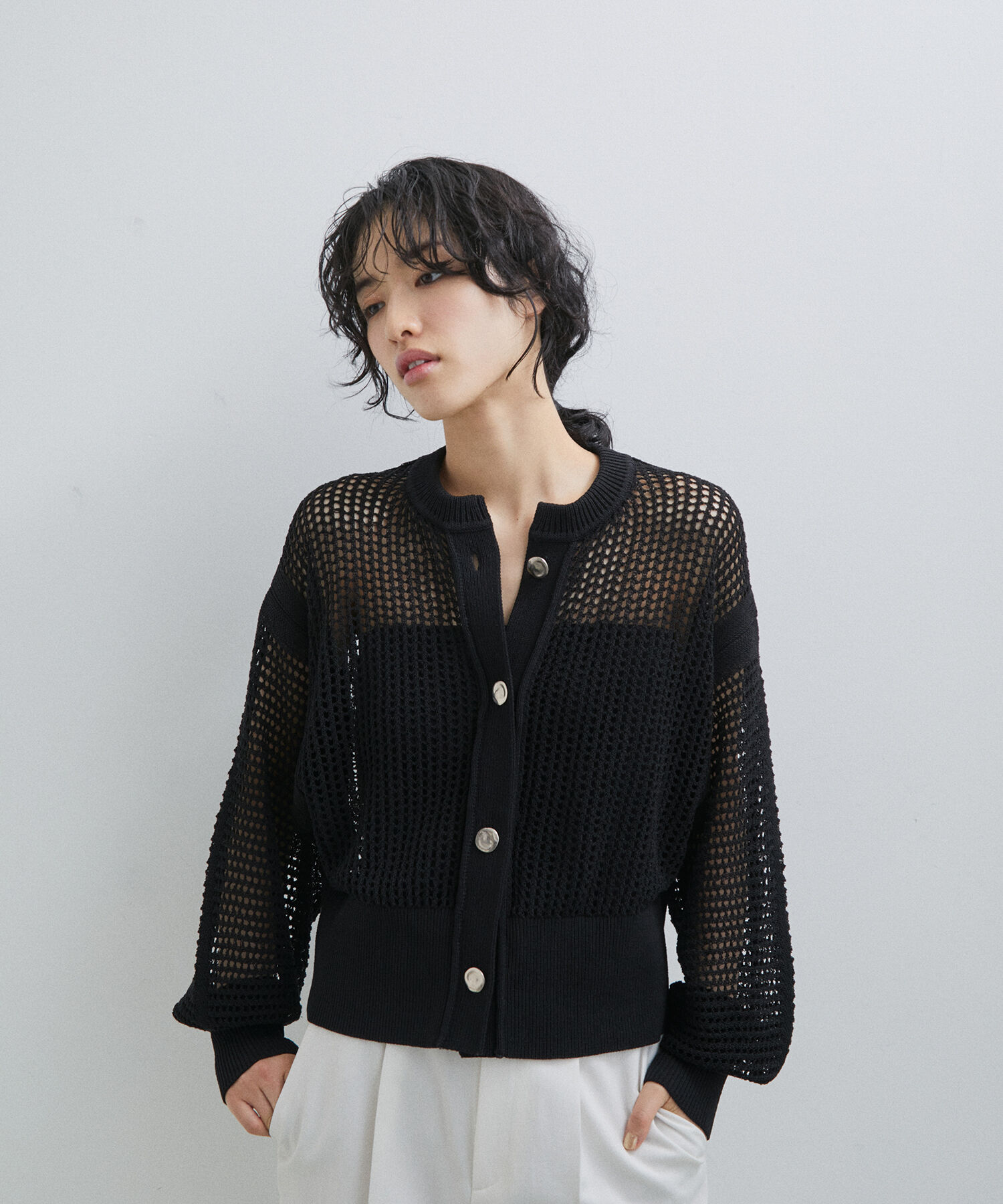 ADAM ET ROPE'「パターンメッシュカーディガン」|カーディガン|
