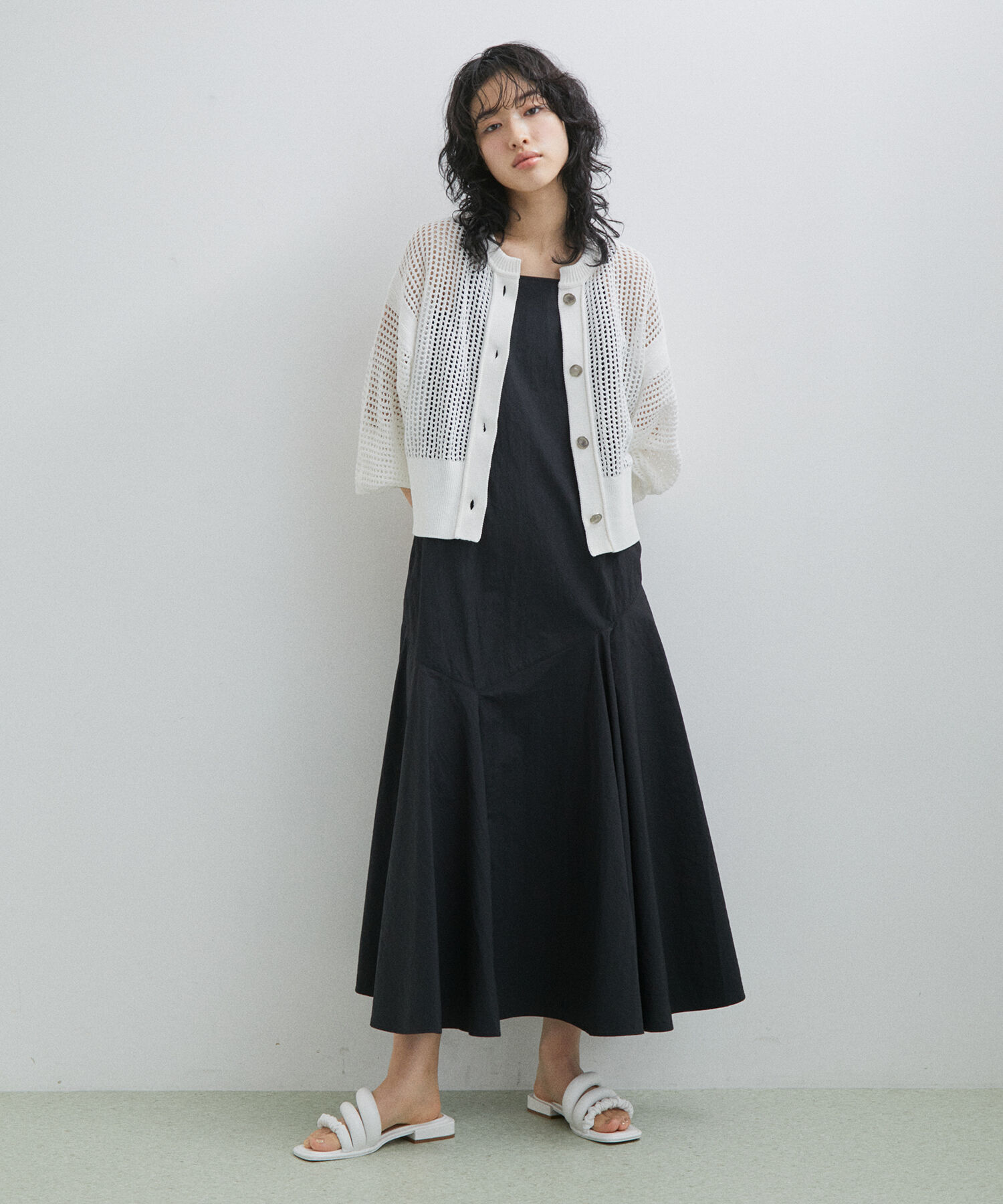 ADAM ET ROPE'「パターンメッシュカーディガン」|カーディガン|